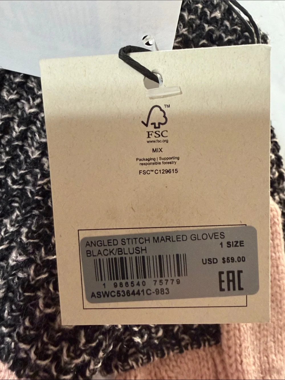 AllSaints Two-Tone Black & Blush Knit Gloves